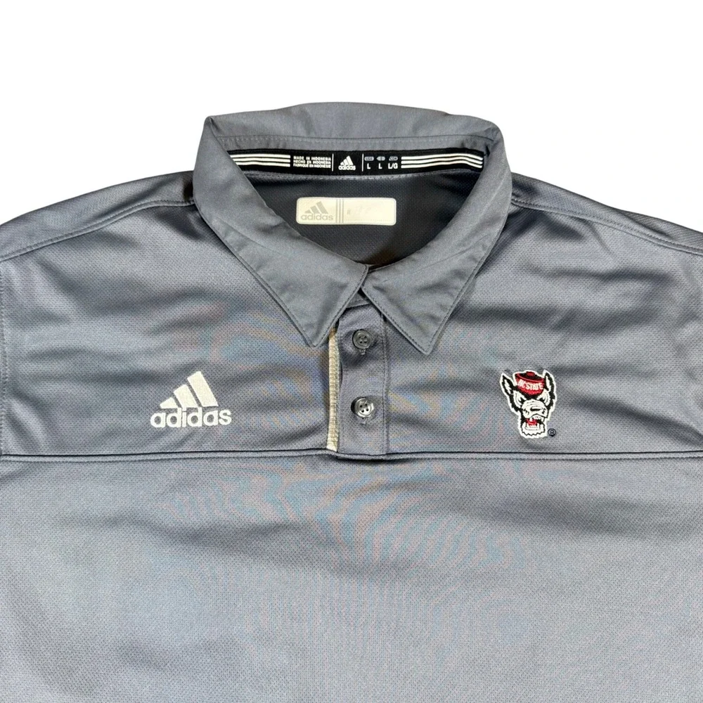 adidas NC State Wolfpack Men's Large Gray ClimaCool Short Sleeve Polo Shirt